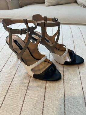 Zara Sandals T-Strap Colorblock Heels